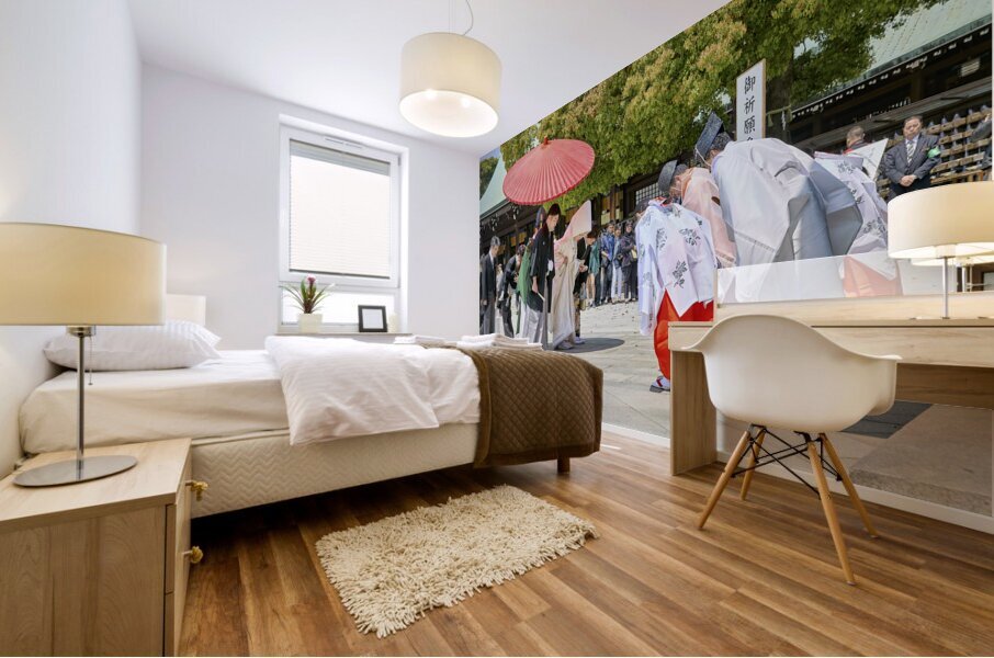 Japan. Tokyo. Traditional wedding ceremony at Meiji Jingu Shinto shrine Mural print