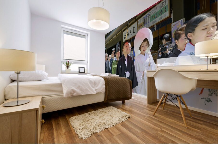 Japan. Tokyo. Traditional wedding ceremony at Meiji Jingu Shinto shrine Mural print