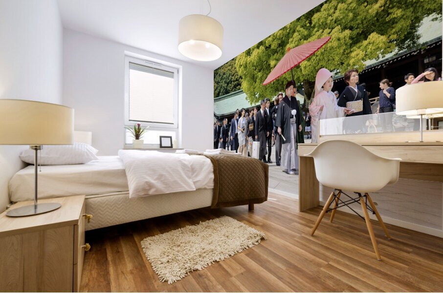 Japan. Tokyo. Traditional wedding ceremony at Meiji Jingu Shinto shrine Mural print