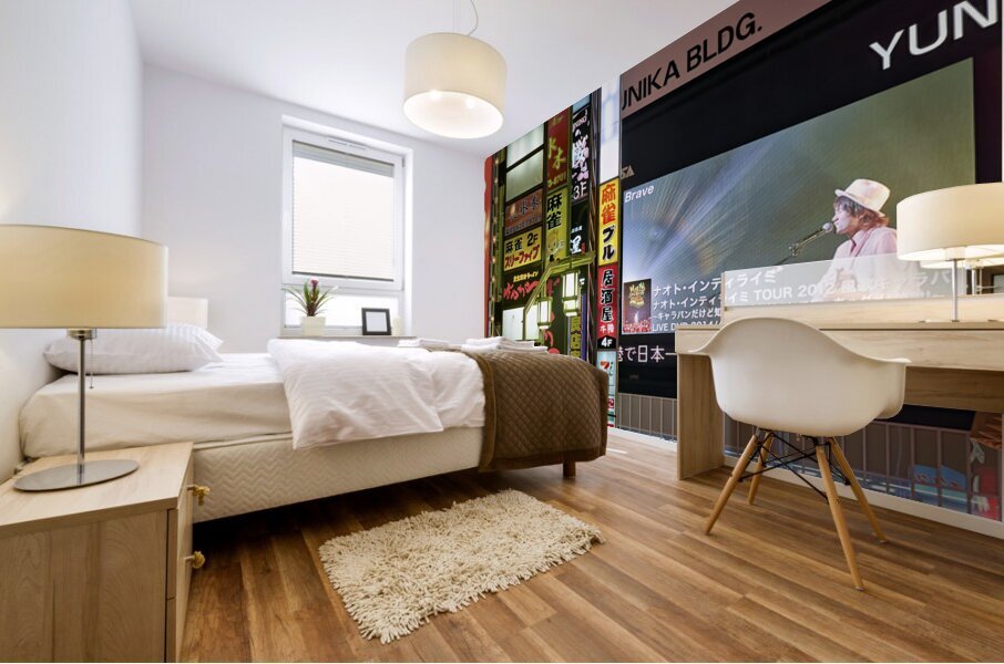 Japan. Tokyo. Neon lights in Shinjuku district at night Mural print