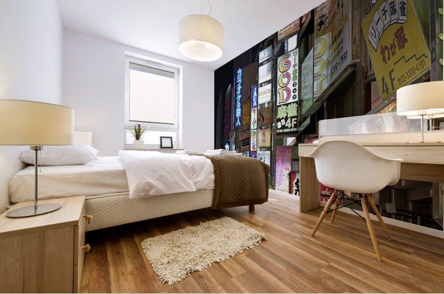 Japan. Tokyo. Neon lights in Shinjuku district at night Mural print