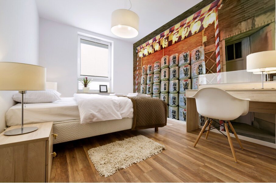 Japan. Kyoto. Sake barrels at Gion district Mural print