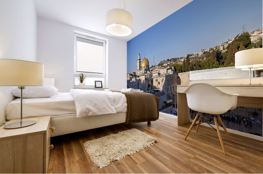 Jerusalem Israel. Dome of the rock temple mount and wailing wall Mural print