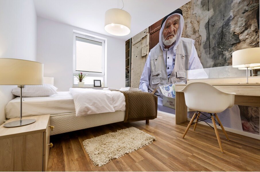Jerusalem Israel. Portrait of an old arab beggar man in the old city Mural print