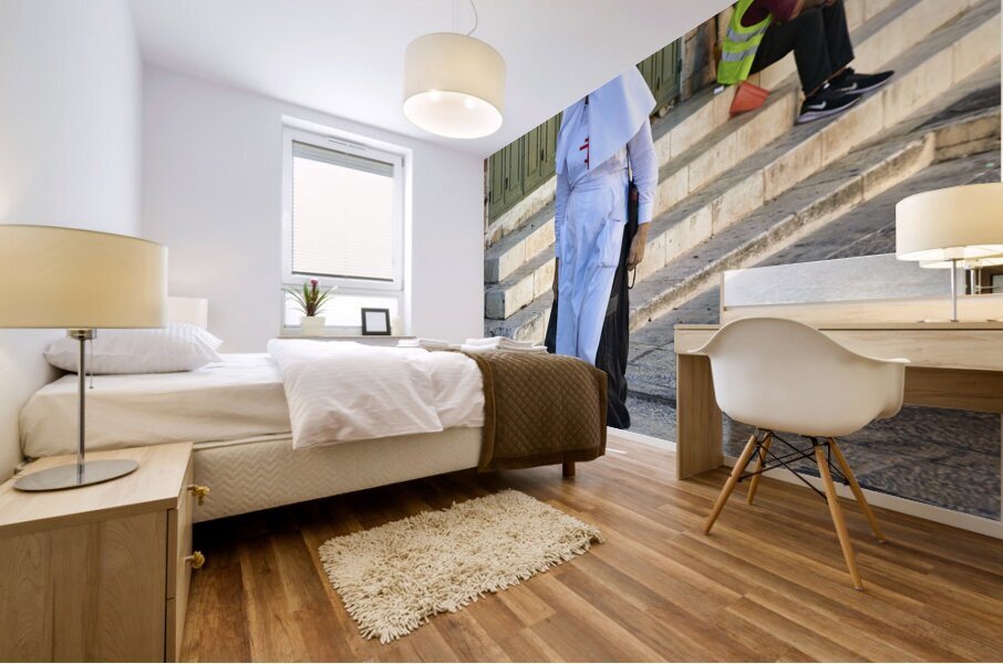 Jerusalem Israel. A nun in the streets of the old city Mural print