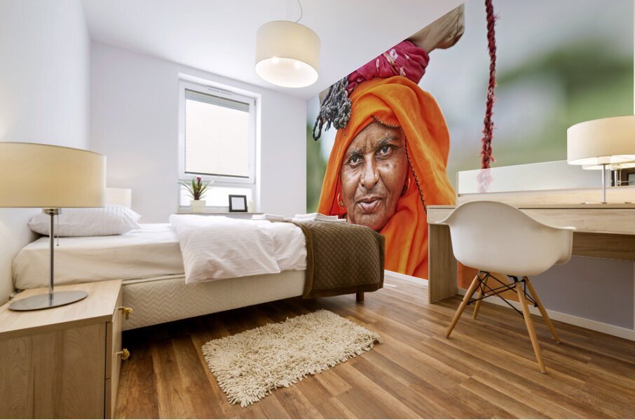 India Rajasthan. Portrait of an old woman Mural print