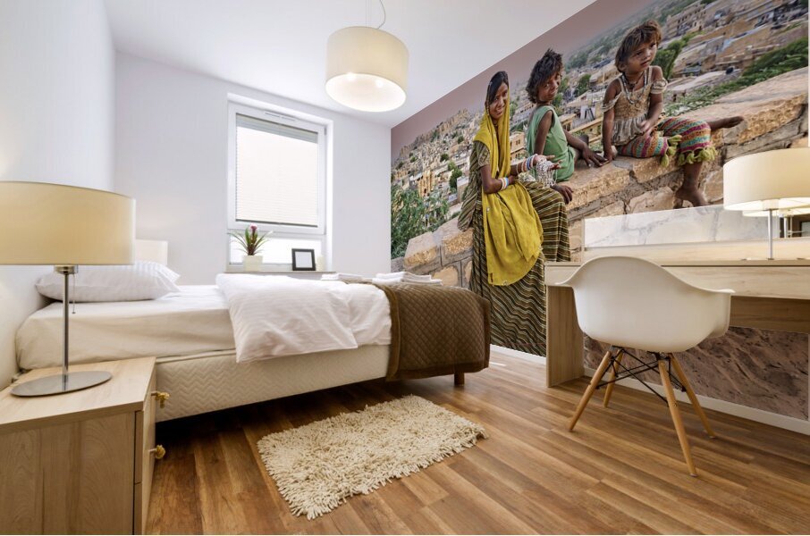 India Rajasthan jaisalmer. Portrait of a group of boys and girl Mural print