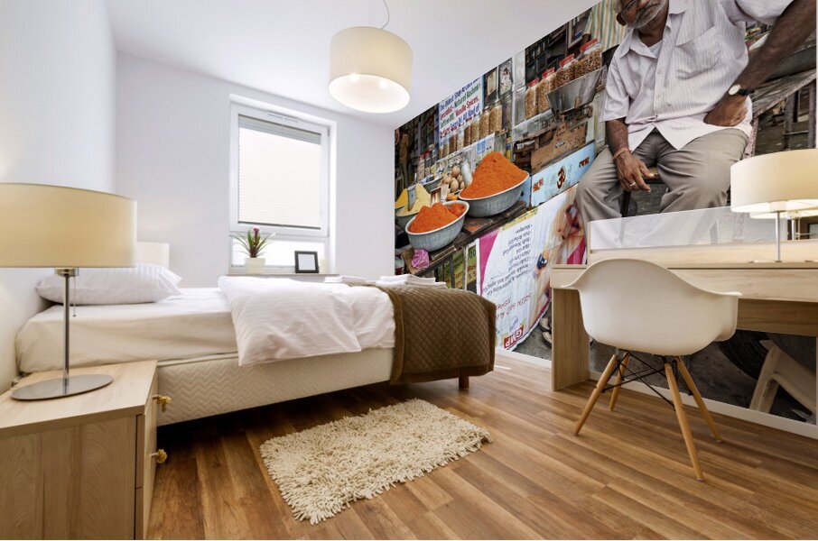 India Rajasthan Jodhpur. Selling spices at Sardar Market Girdikot Mural print