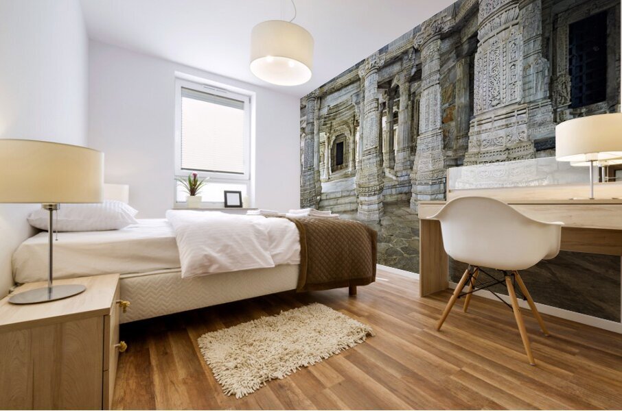 India Rajasthan. Jain Old Temples in Ranakpur Mural print