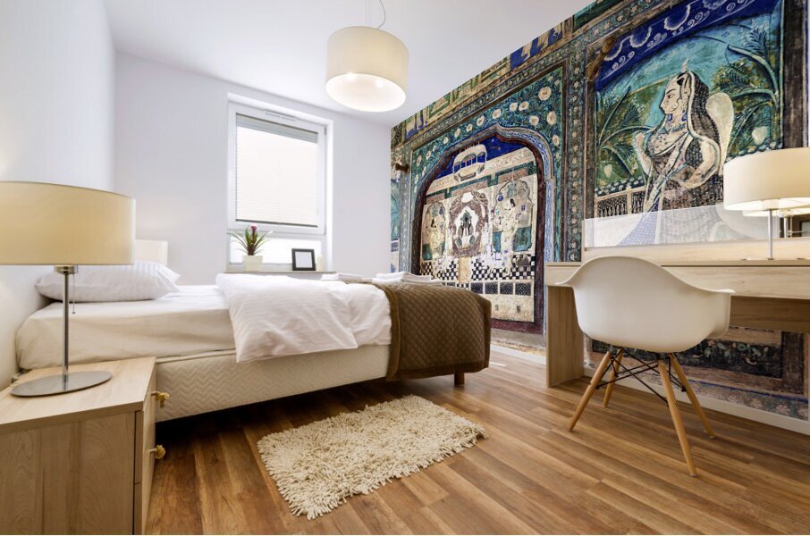 India Rajasthan Bundi. Decorations and paintings at Taragarh Fort Mural print