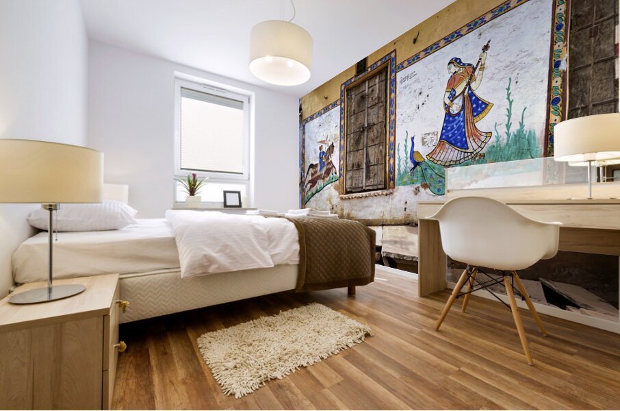 India Rajasthan Bundi. Painted decorated house Mural print