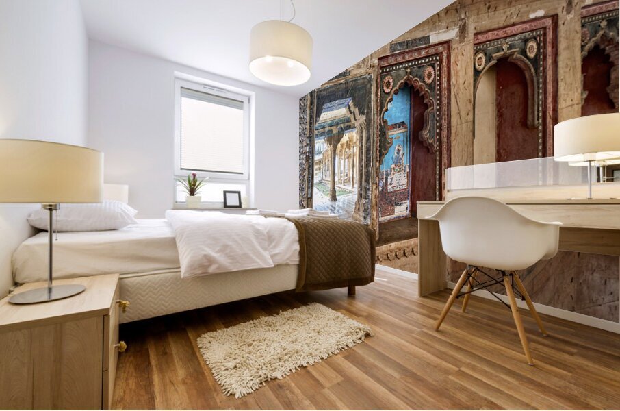 India Rajasthan Bundi. Decorations and paintings at Taragarh Fort Mural print