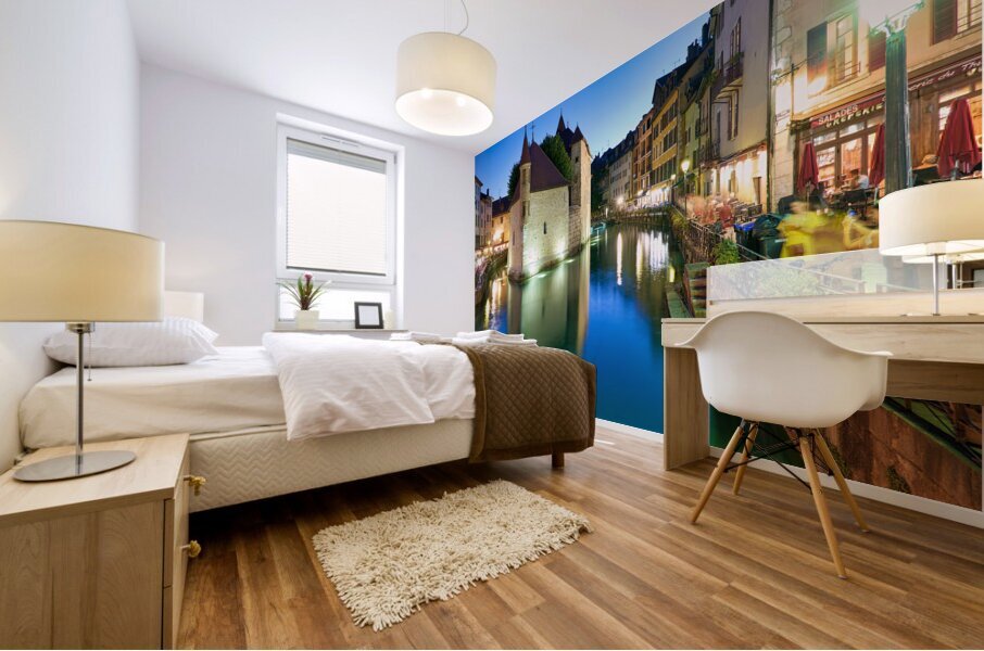 Annecy Haute Savoie France. The Palais de lIsle and Thiou river at sunset Mural print