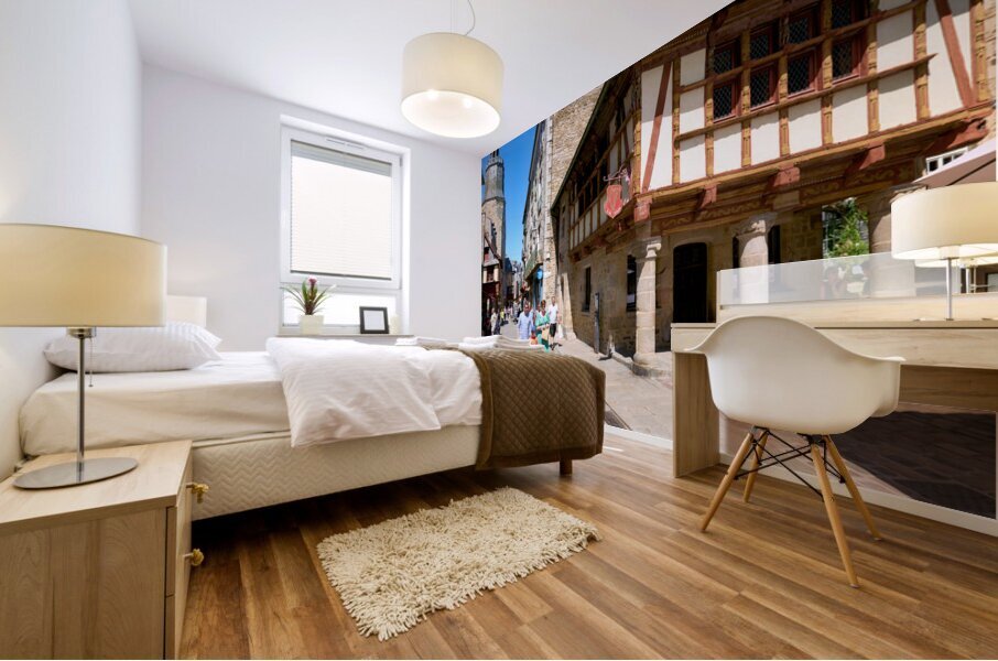 Dinan Brittany France. Maison de la Harpe and Tour de lHorloge Mural print