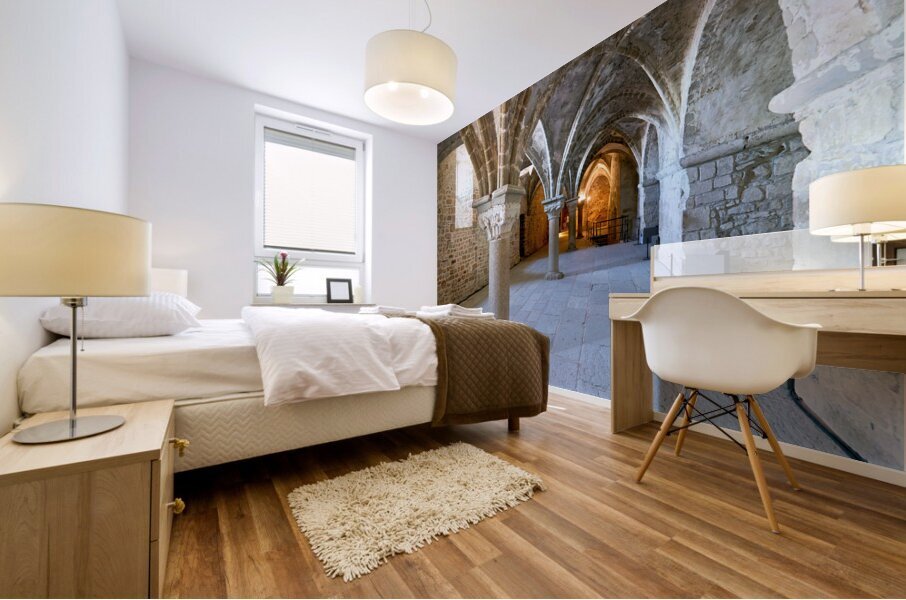 Mont Saint Michel Normandy France. The interior of the abbey. Promenoir des Moines Mural print