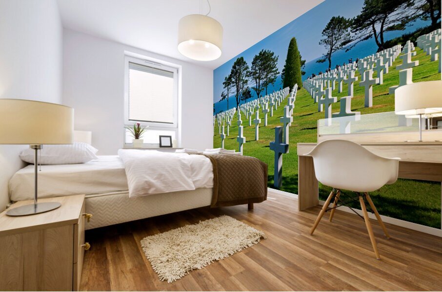 Colleville sur Mer. France. The Normandy American Cemetery and Memorial. Grave markers at the cemetery Mural print