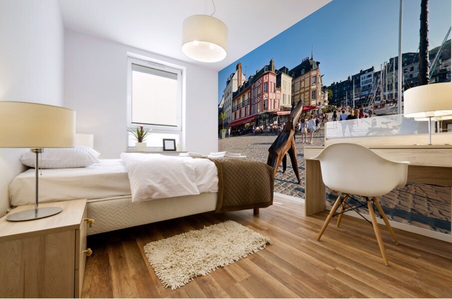 Honfleur Normandy France. Restaurants and cafe at the harbour Mural print