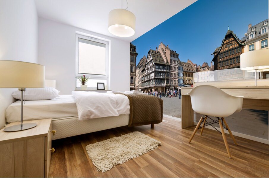 Strasbourg Alsace France. The coloured timber frame houses in Place du Chateau Mural print