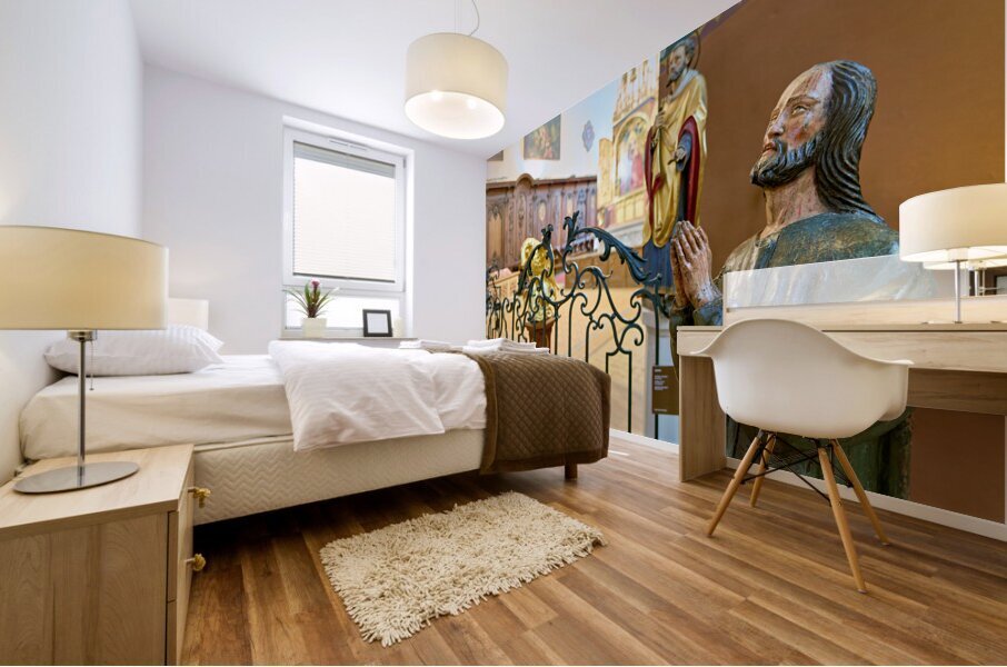 Colmar Alsace France. Alsace Wine Route. Jesus Christ statue in the Dominican Church Mural print