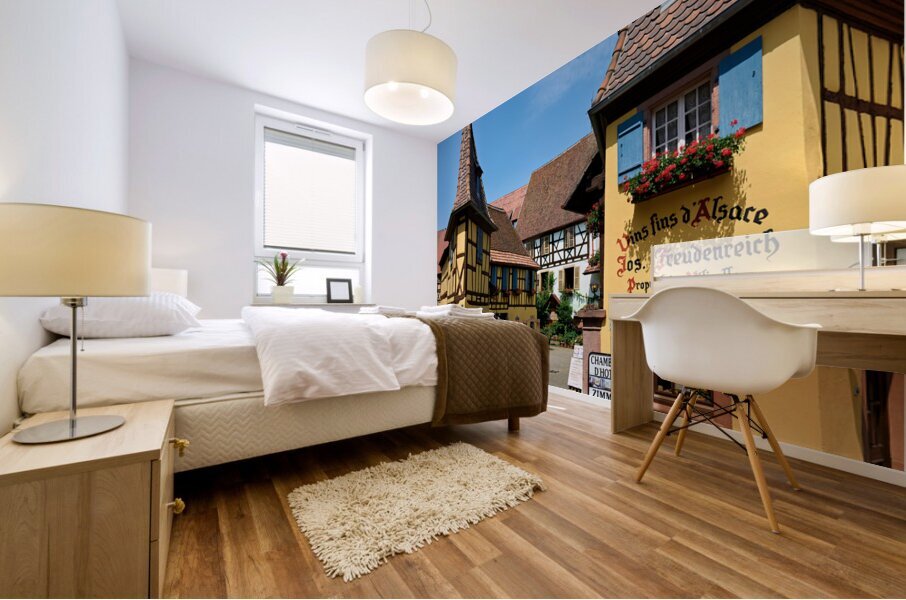 Eguisheim Alsace France. Alsace Wine Route. The timber framed houses in old town Mural print