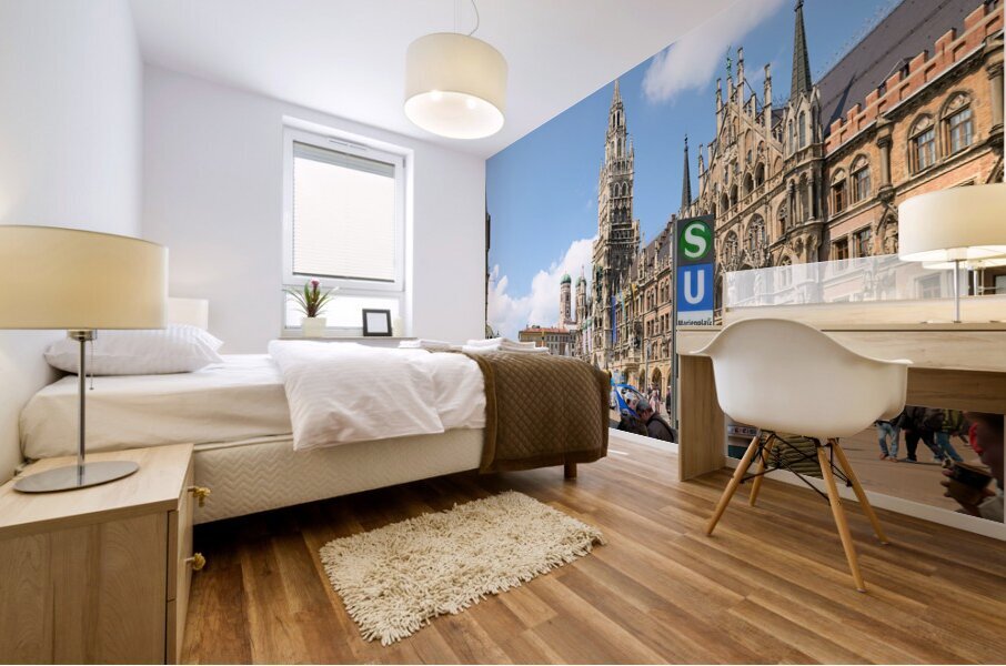 Germany Bavaria Munich. The town hall Rathaus. Marienplatz. Marys square Mural print