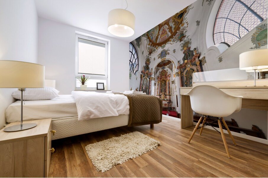 Germany Bavaria Romantic Road. Fussen. Heilig-Geist-Spitalkirche Holy Spirit Hospital Church Mural print