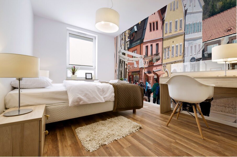 Germany Bavaria Romantic Road. Fussen. Outdoor restaurants and cafe Mural print