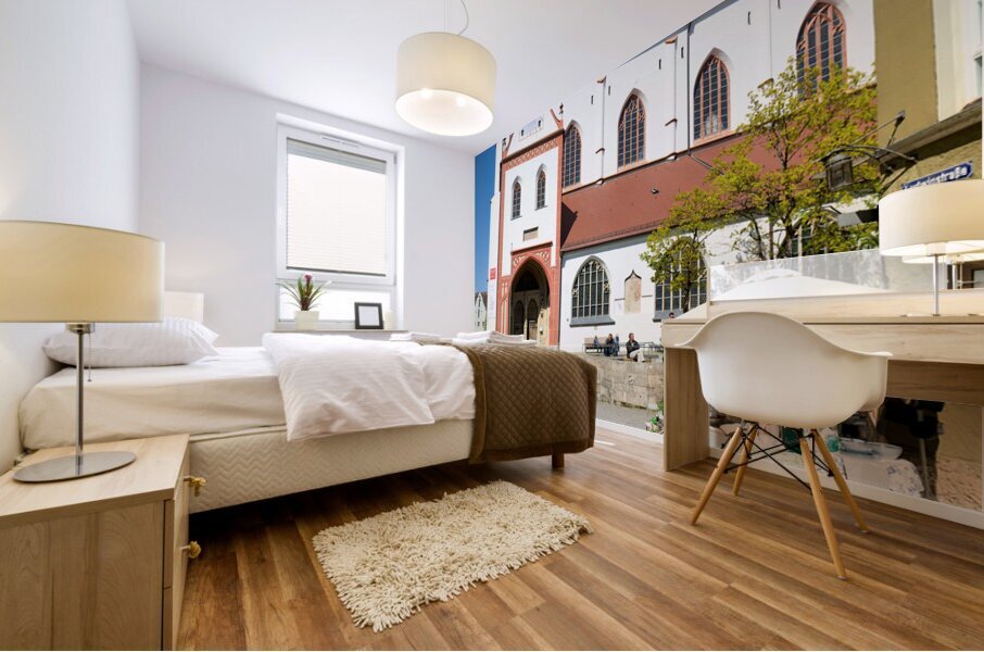 Germany Bavaria Romantic Road. Landsberg am Lech. Church of the Assumption of Mary Maria Himmelfahrt Mural print