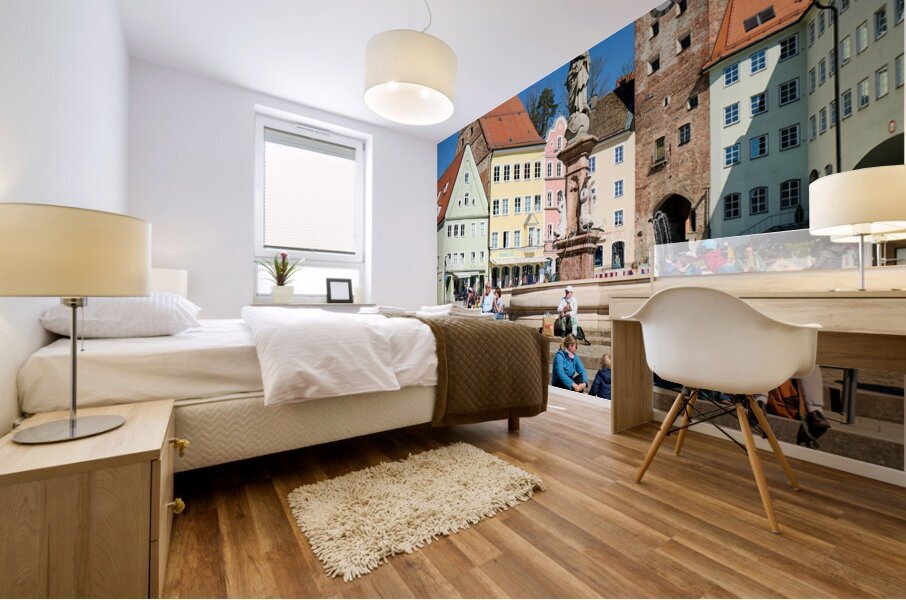 Germany Bavaria Romantic Road. Landsberg am Lech. Hauptplatz square Mural print