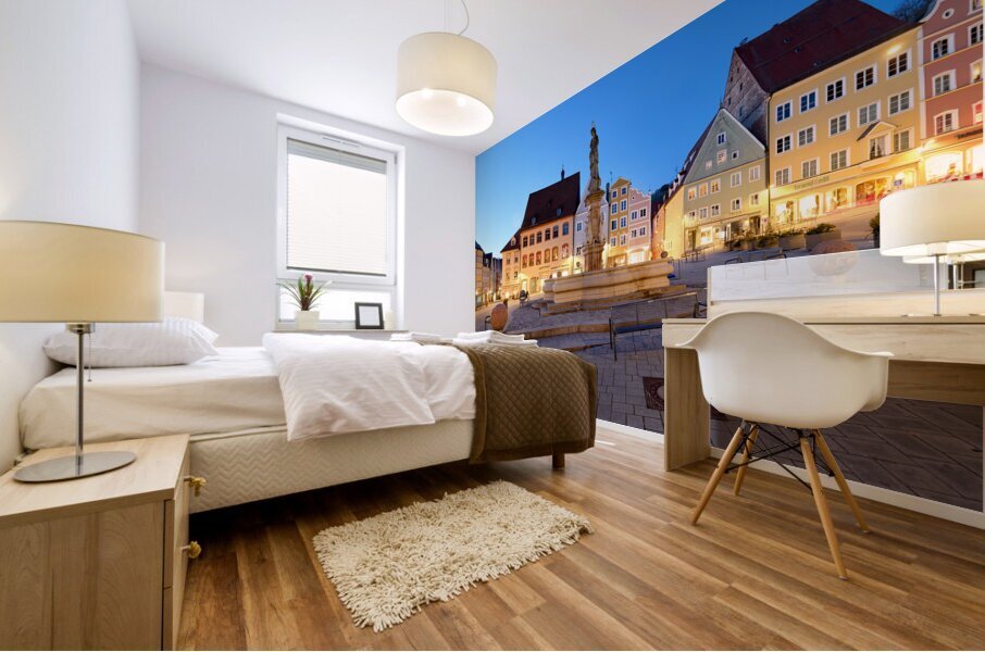 Germany Bavaria Romantic Road. Landsberg am Lech. Hauptplatz square Mural print