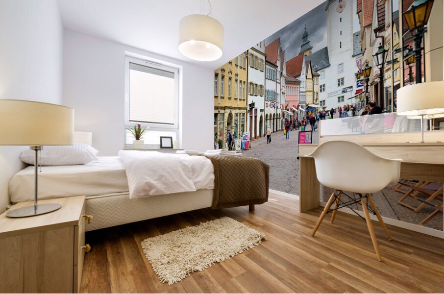 Germany Bavaria Romantic Road. Bad Mergentheim. The main street and the castle Mural print