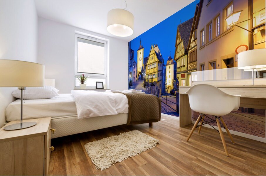 Germany Bavaria Romantic Road. Rothenburg ob der Tauber Plonlein at sunset Mural print