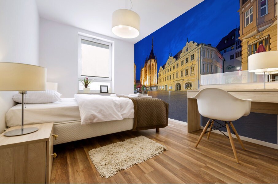 Germany Bavaria Romantic Road. Wurzburg. Marienkapelle Maria Chapel and the Falcon House Mural print