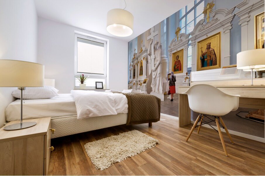 St. Petersburg Russia. Smolny Convent or Smolny Convent of the Resurrection is located on Ploschad Rastrelli on the bank of the River Neva in Saint Petersburg Mural print