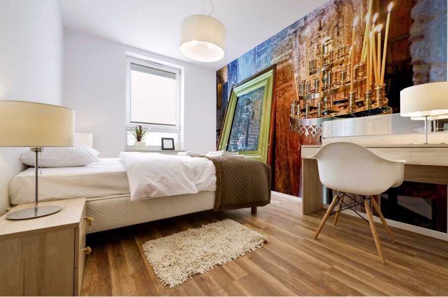 Athens Greece. Votive candles at Agios Eleftherios Orthodox Church Mural print