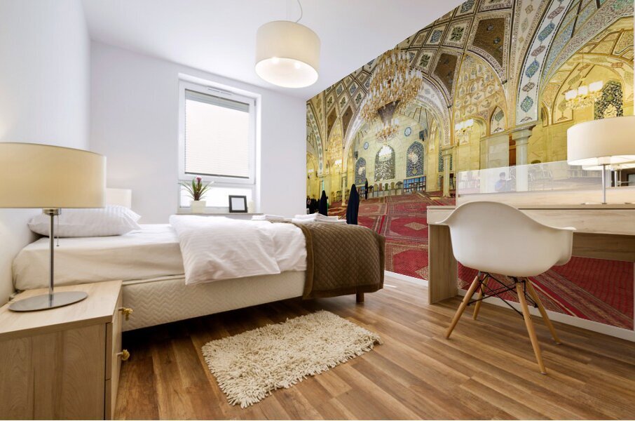 Syria. Damascus. People praying in a mosque Mural print