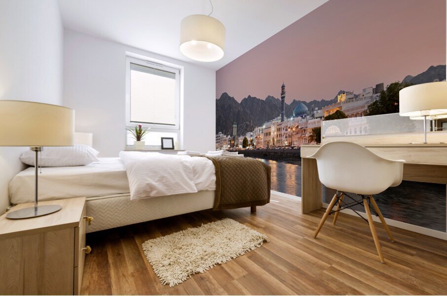 Oman. Muscat. Cityscape at sunset Mural print