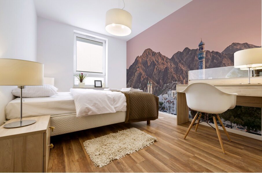 Oman. Muscat. Cityscape at sunset Mural print