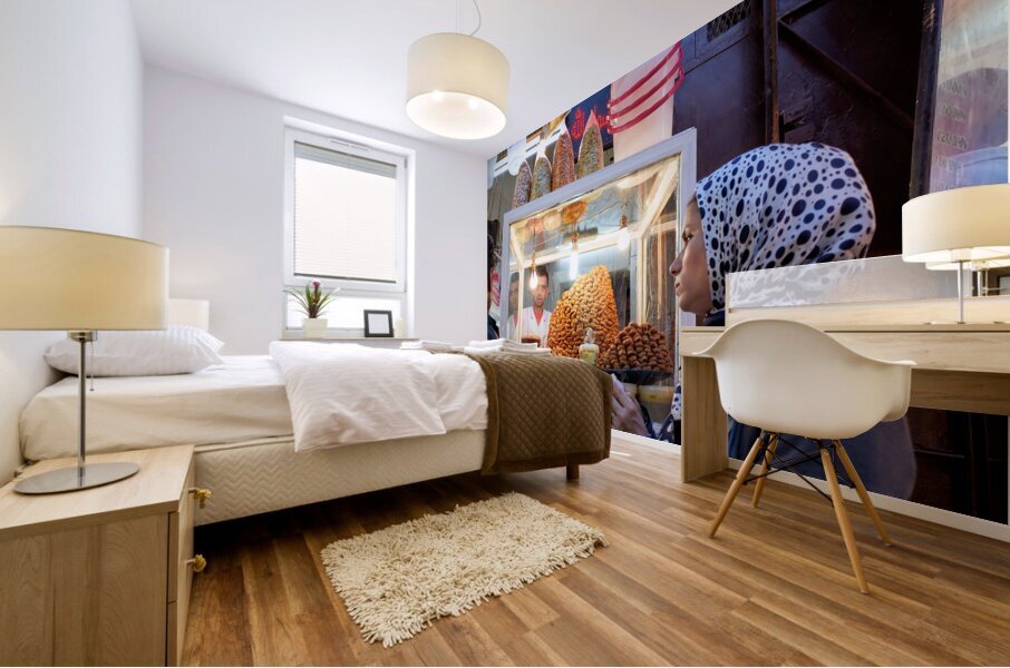 Morocco Fez. Sale of traditional moroccan sweets in the Medina Mural print