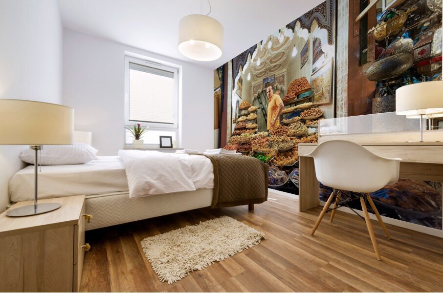 Morocco Marrakesh. Sale of dried fruit in the souk Mural print