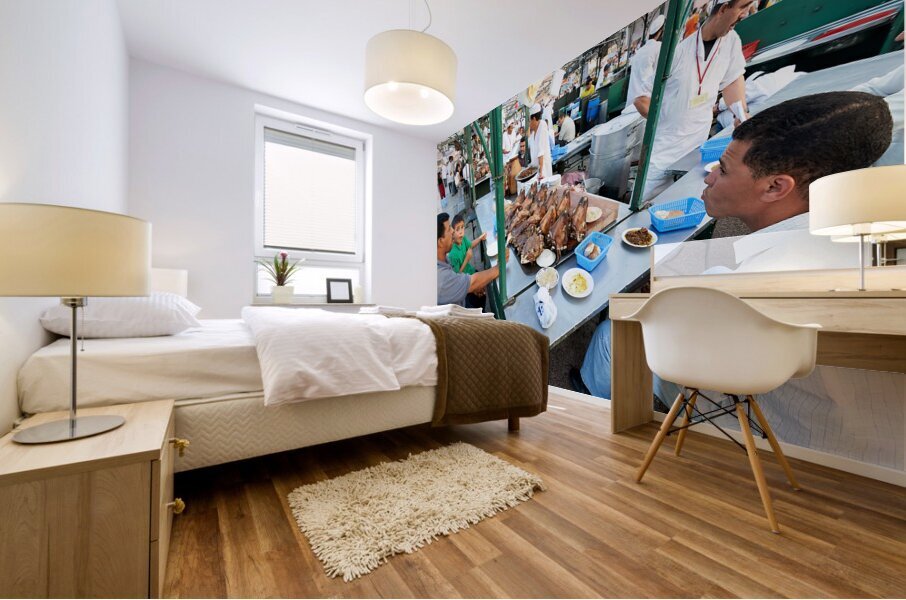 Morocco Marrakesh. Cooked goat heads ready to be served in Djema el Fna square Mural print