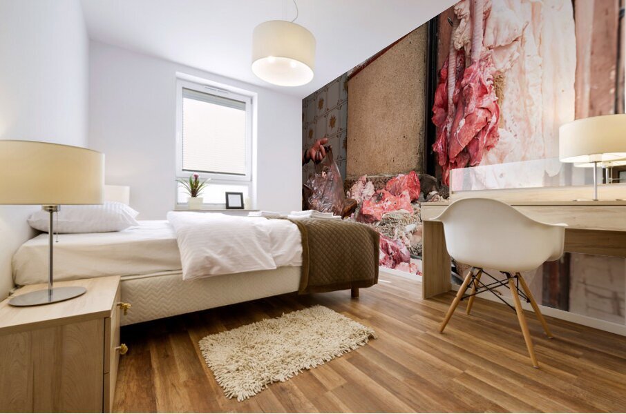 Morocco Marrakesh. The butcher in the Medina Mural print