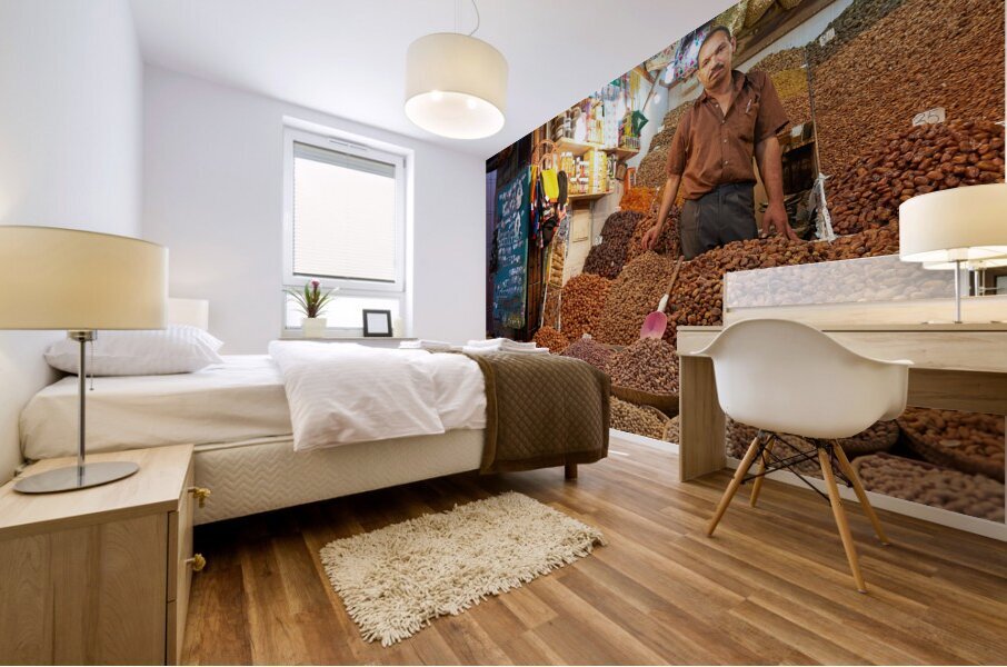 Morocco Marrakesh. Sale of dried fruit in the souk Mural print