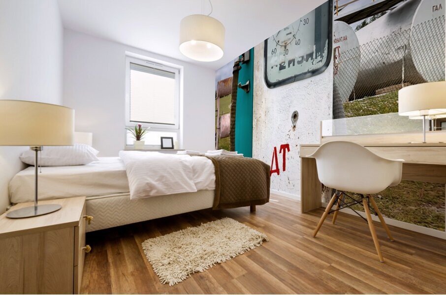 Mongolia. Old style soviet gas station Mural print