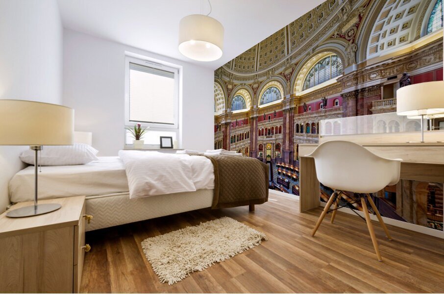 Inside the Library of Congress. The Reading Hall. Washington D.C. Mural print