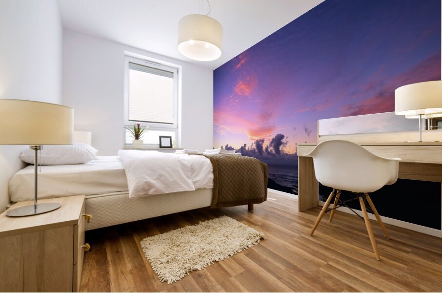 Moai statues at sunset. Easter Island Chile. Mural print