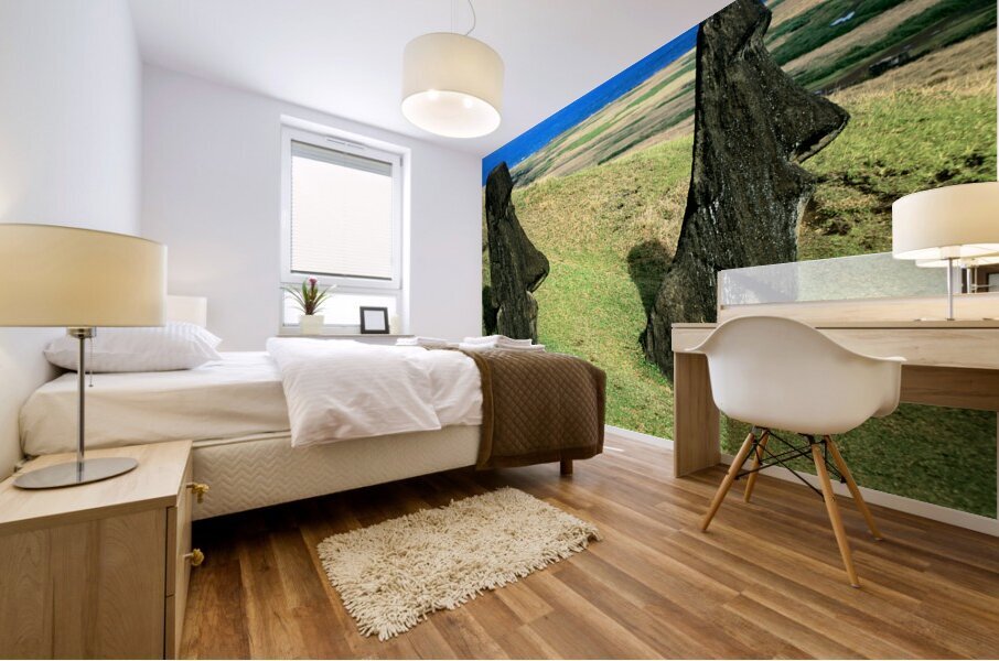 Moai statues at Easter Island Chile. Mural print