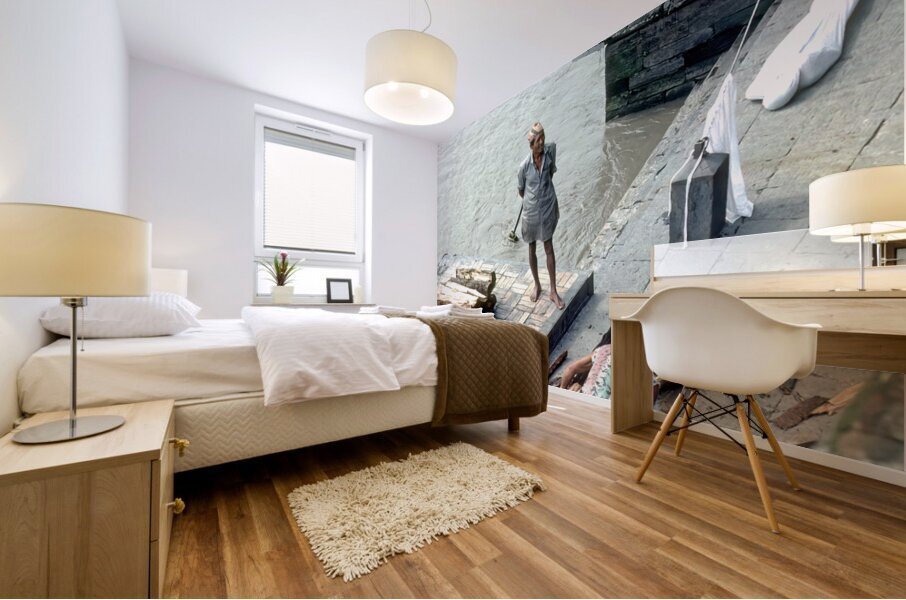 Nepal. Kathmandu. Cremation in Pashupatinath Mural print