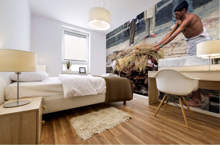 Nepal. Kathmandu. Cremation in Pashupatinath Mural print