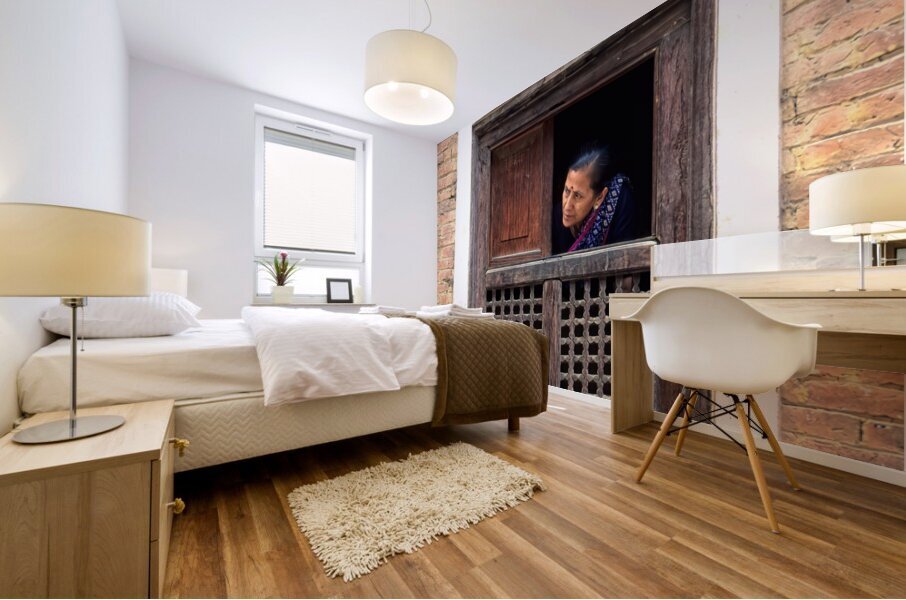 Nepal. Kathmandu. Woman a t a window Mural print